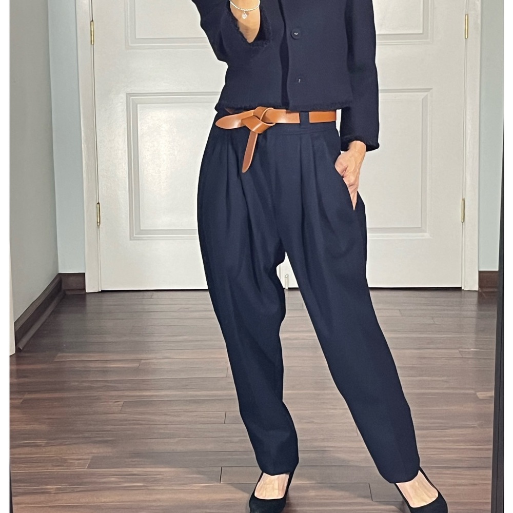 Vintage navy pleated trousers tapered legs - Picture 1 of 11